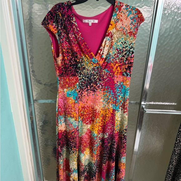 Evan-Picone 12 pre loved cap sleeve , faux wrap, multicolored in amazing… - Picture 5 of 5